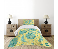 Grunge Style Moon Phases Bedspread Set
