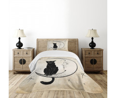 Black Cat Siting on Moon Bedspread Set