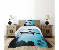 Diver Girl with Dolphin Bedspread Set