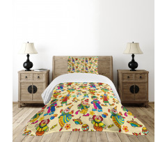 Funny Cartoonish Clowns Bedspread Set