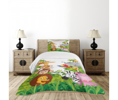 Cartoon Zoo Mascots Bedspread Set