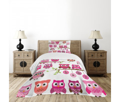 Owls Branches Cartoon Bedspread Set