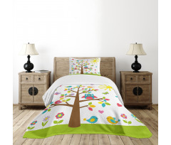 Colorful Tree Owl Bedspread Set