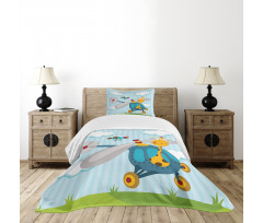 Funny Giraffe and Bird Bedspread Set