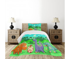 Funny Dinosaurs Cartoon Bedspread Set