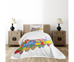 Clown Cat Bunny Train Bedspread Set