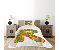 Floral R Maple Leaves Bedspread Set