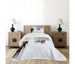 Horses in Snowy Forest Bedspread Set