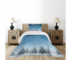 Xmas Blue Forest Trees Bedspread Set