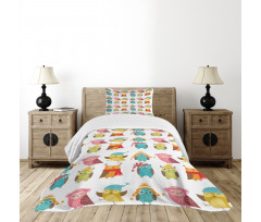 Cartoon Funny Owls Bedspread Set