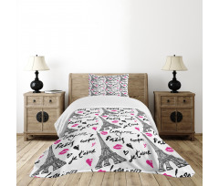 Pink Kiss Eiffel Love Bedspread Set