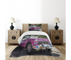 Cabriolet Parked on Beach Bedspread Set