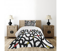 Urban Themed Road Design Bedspread Set