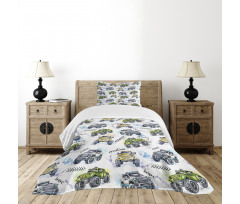 Hand Drawn Monster Truck Bedspread Set