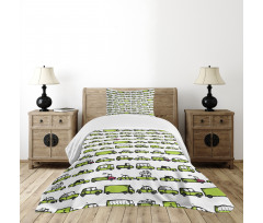 Sedans Bus Traveling Theme Bedspread Set