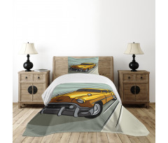 Yellow Vehicle Speeding Bedspread Set