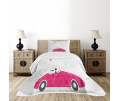 Woman Driving Vintage Car Bedspread Set