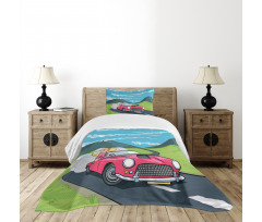 Blonde Girl Drives on Road Bedspread Set