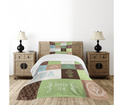 Checkered Tea Images Bedspread Set