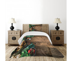 Wooden Table Vegetable Bedspread Set