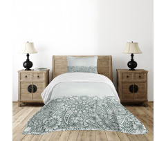 Outline Wildflowers and Leaves Bedspread Set