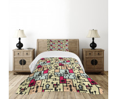 Robots on Grid Squares Bedspread Set