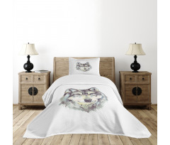 Hand Drawn Canine Head Bedspread Set