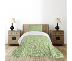 Curly Ornate Leaf Damask Bedspread Set