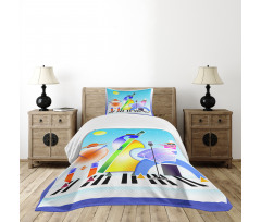 Geometric Shapes Band Bedspread Set