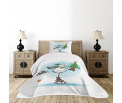 Skating Xmas Tree Snow Bedspread Set