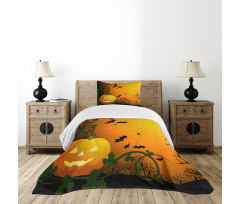 Pumpkin Leaves Bats Bedspread Set