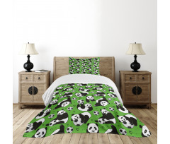 Funny Panda Hearts Stars Bedspread Set