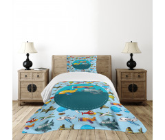 Cartoon Airplanes Bedspread Set