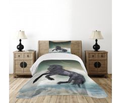 Black Unicorn in Ocean Bedspread Set