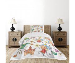 Cartoon Princess Motif Bedspread Set