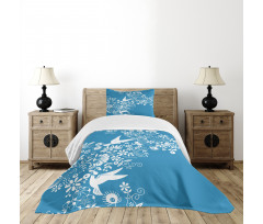 Flowers Flying Doves Asian Bedspread Set