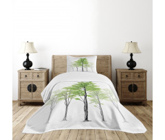 Hand Drawn Nature Motif Bedspread Set