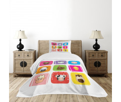 Geometric Squares Faces Bedspread Set