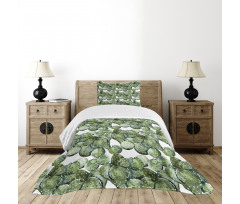 Opuntia Plant Watercolor Bedspread Set