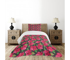 Polka Dots Hibiscus Bedspread Set