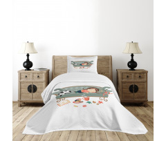 Sleeping Girl with Cat Bedspread Set