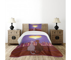 Cat Couple Heart Moon Bedspread Set