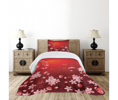 Abstract Sunset and Sakura Bedspread Set