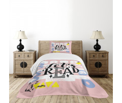 Lets Read Phrase Pastel Bedspread Set