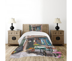 Street Paris Cafe Eating Bedspread Set