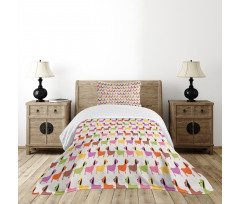 Colorful Puppy Motif Bedspread Set