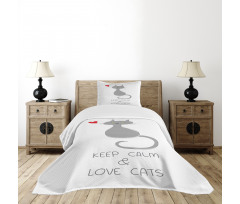 Grey Cat Red Heart Bedspread Set