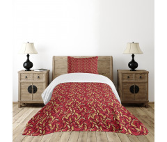 Colored Foliage Pattern Bedspread Set