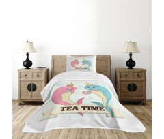 Tea Drinking Whales Bedspread Set