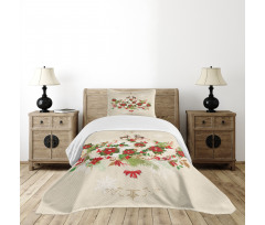 Flower Reindeer Motif Bedspread Set